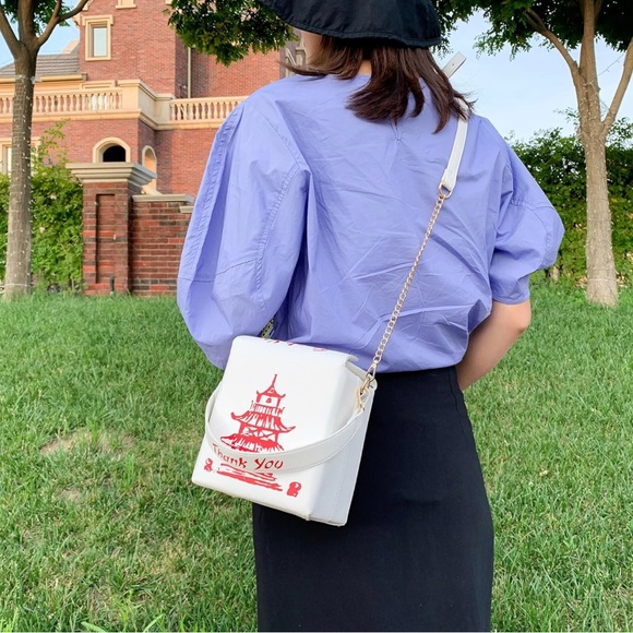 Ondeam Tower Print Crossbody Shoulder Bag,Pu Chinese Takeout Box Totes Purse - Picture 5 of 5